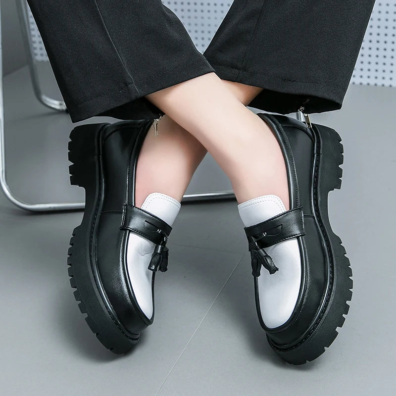 STRONGSHEN Fashion Men Tassel Loafers Leather Shoes Business Formal Shoes Designer Oxford Shoes Mens Platform Party Wedding Shoe