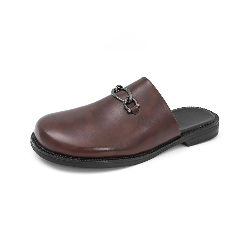 Luxury Men Slippers Fashion Leather Loafers Moccasins Outdoor Non-slip Casual Walking Shoes Men Mules Slides Comfortable Flats