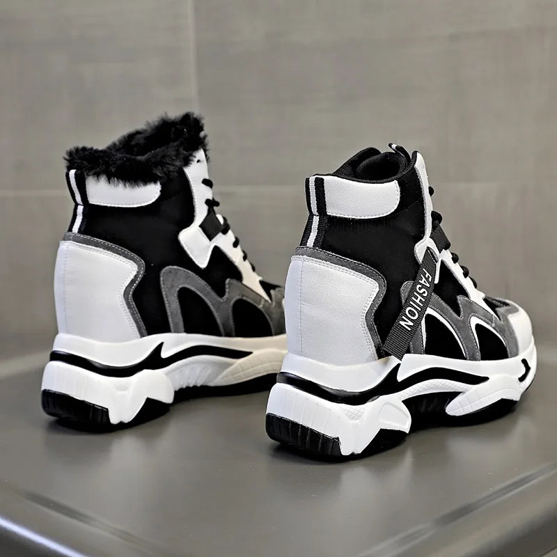 DRKANOL Fashion Women Height Increasing Ankle Boots Autumn Winter Mixed Colors Cowhide Thick Sole Platform Warm Shoes Lady Boots