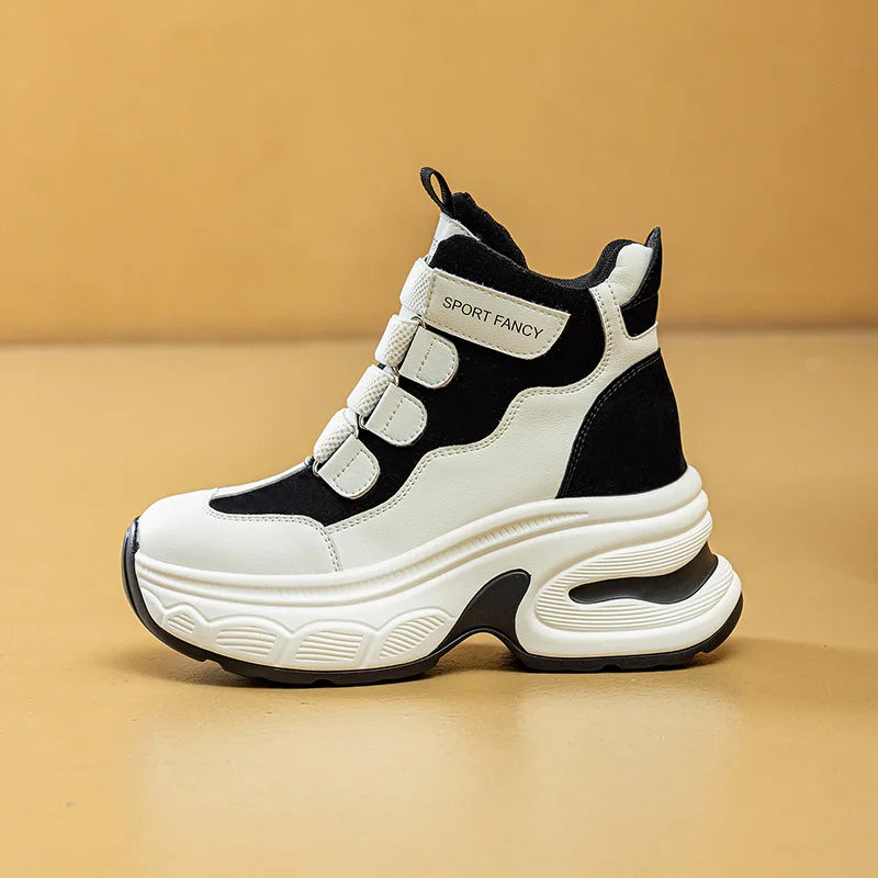 Fujin 8cm Microfiber Leather Women Casual Shoes Comforable Walking Shoes Platform Sneakers High Chunky Spring Autumn Fall Boots