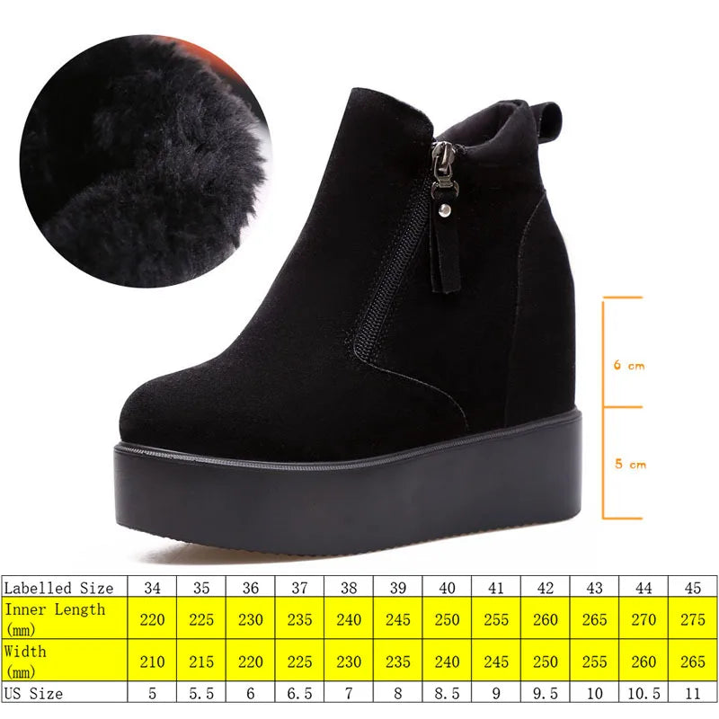 Fujin 11cm Platform Wedge Hidden Heel Women Ankle Boots Flock Leather Warm Female Wedge Shoes Zipper Winter Shoes Sneakers 2024