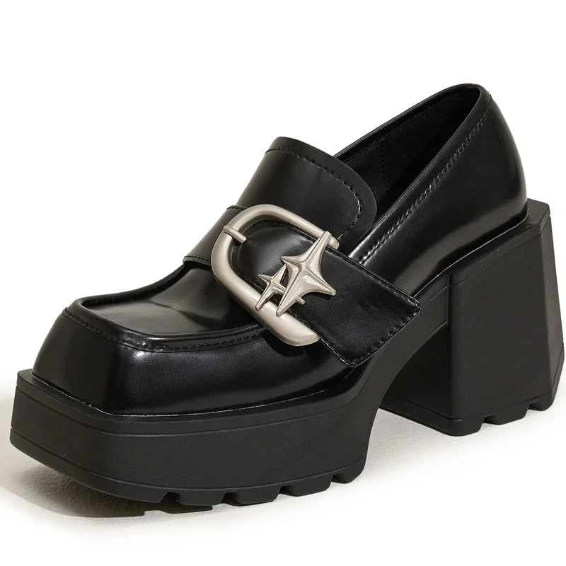 AUTUSPIN New British Style Women Pumps Popular Ladies Mary Janes High Thick Heels Woman Leather Square Toe Shoes Winter Female
