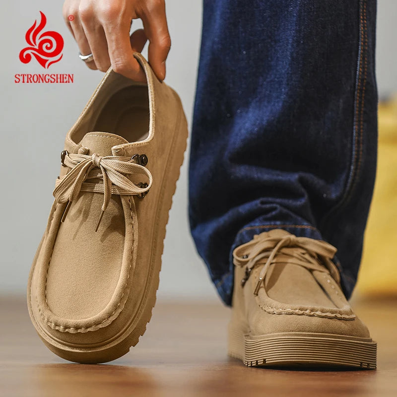 STRONGSHEN Men Casual Shoes Suede Leather Board Shoes Men Retro Thick Soled Suede Shoes Man Zapatos Para Hombre Calzado Hombre