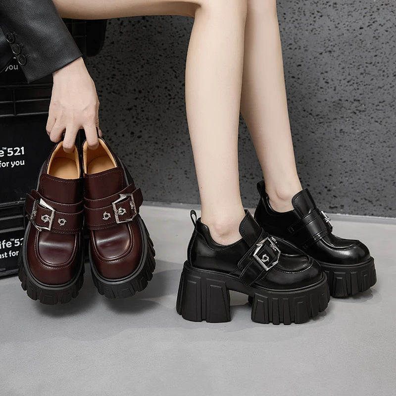 AUTUSPIN Winter Thick Platform High Heels Women Fashion Synthethic Microfiber Soft Leather Pumps Female Autumn Mary Janes Shoes