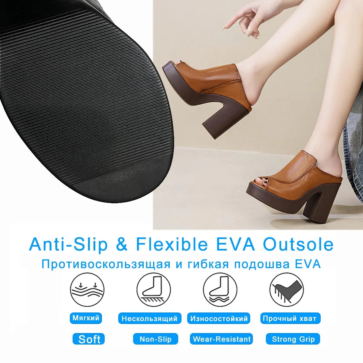 Fujin 10.5cm 2025 Cow Genuine Leather Synthetic Summer Chunky Heels Mary Jane Slip on Peep Toe Breathable Pumps Shoes