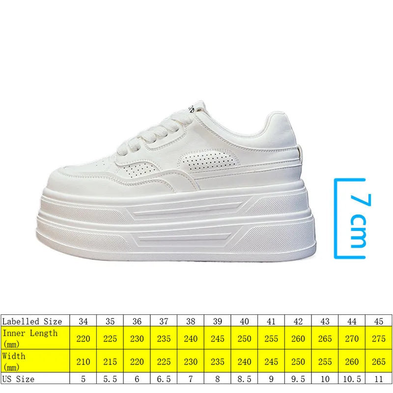 Fujin 7cm Genuine Leather White Shoes Spring Autumn Platform Sneakers Heel Casual Shoes Walking Shoes Fashion Sneakers comfy