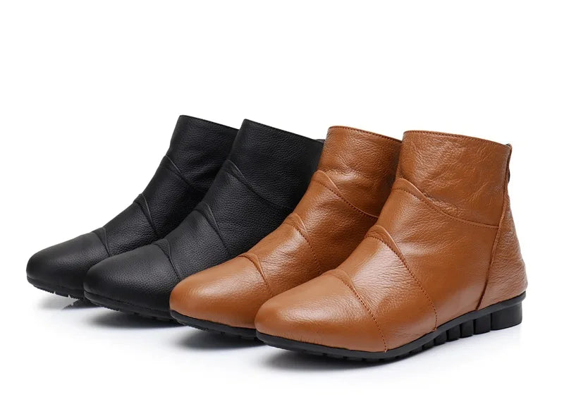 WOIZGIC Women's Ladies Female Mother Genuine Leather Shoes Platform Ankle Boots Zipper Autumn Winter Warm Plush Fur Plus Size