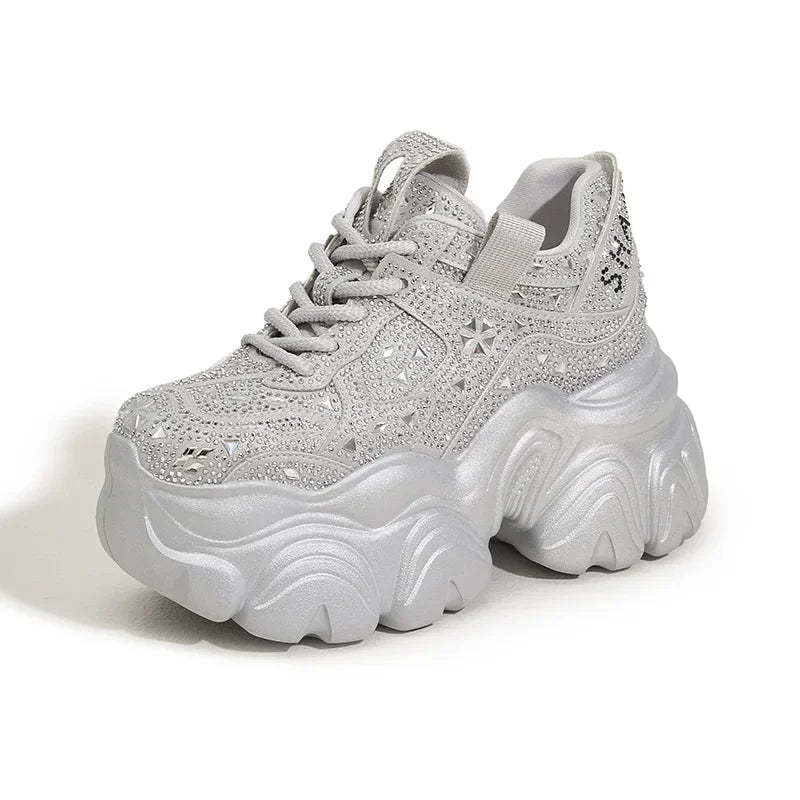 Fujin 11cm Microfiber Leather Women Breathable Casual Platform Wedge Vulcanize Bling Fashion Chunky Sneaker Autumn Fashion Shoes