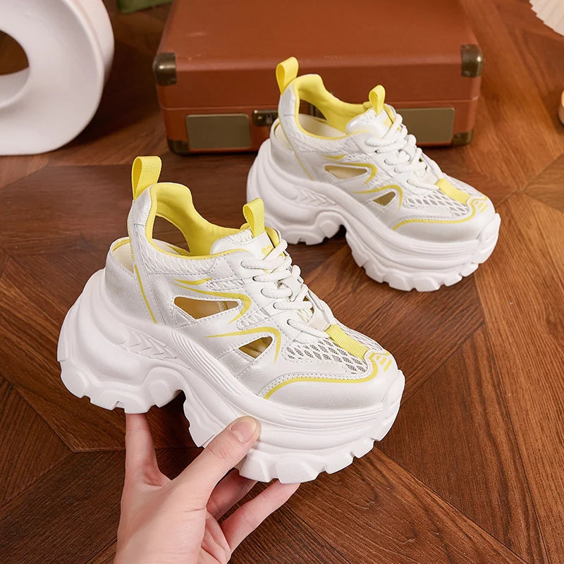 AUTUSPIN 9cm High Platform Women Sandals Summer Fashion Sports Style Hollow Out Sandalias Female Breathable Mesh Shoes 34-39