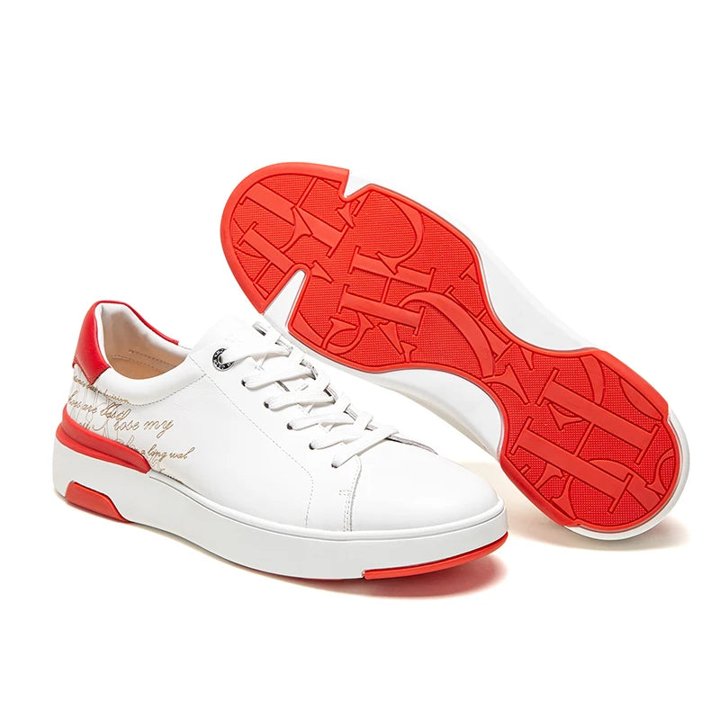 Casual shoes Men's Business Leather Shoes 2024 New White Red Bottom Simple Lace up Shoes Gift Box