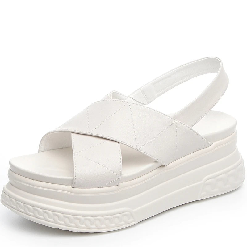 AUTUSPIN Size 33-40 Women's Sandals Summer Fashion Flats Platform Ladies Shoes New Synthetic Leather High Heels Rome Style 7cm