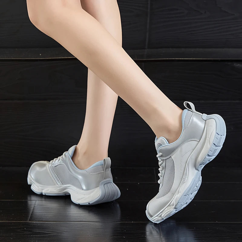 AUTUSPIN INS Tide Women Street Sneakers Outdoor Leisure Fashion Woman Shoes Four Season Leather Patchwork Female Sneakers 35-40