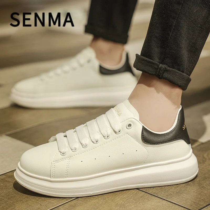 Senma Men's Shoes Couple Sports Casual White Board Shoes Men's Leather Soft Sole Height Increasing Versatile White Trendy Shoes