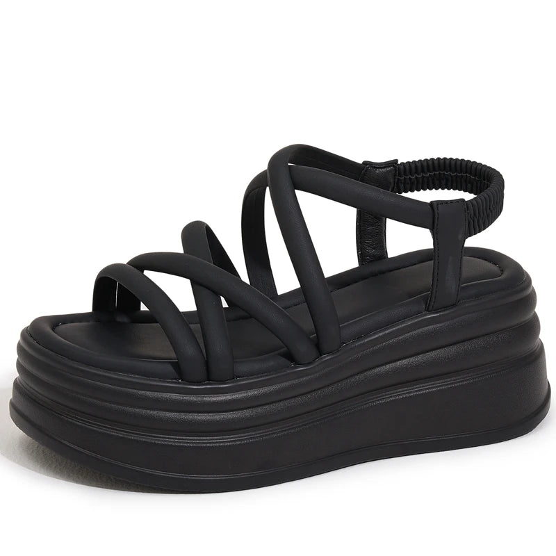 AUTUSPIN 7.5cm Fashion Women Rome Sandals New Arrival Ladies Leather Wedges Heels Female Outdoor Casual Platform Sandal Shoes