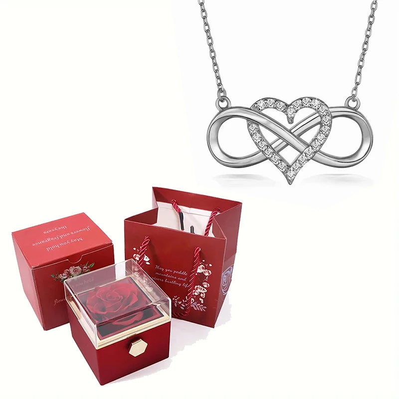 Eternal Love Necklace With 360° Flip Rose Gift Box For Women GFirlfriend Mom WIfe Christmas Romantic Gifts 2023 Hot Jewelry
