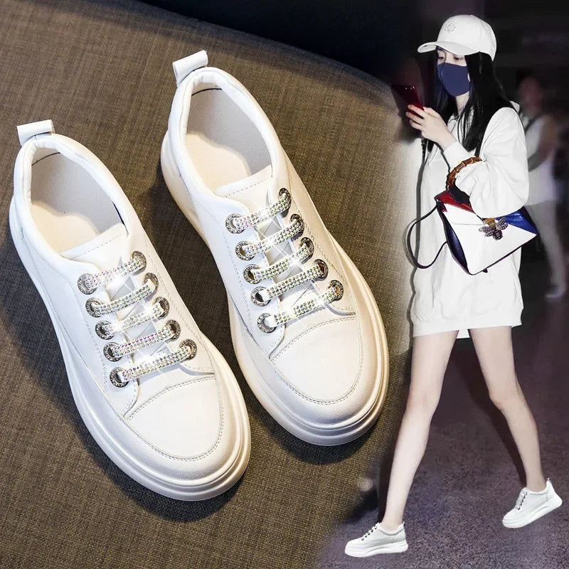 Fujin 8cm Air Mesh Genuine Leather Women Platform Shoes Chunky Sneakers Breathable Women Casual Fashion Sneakers White Summer