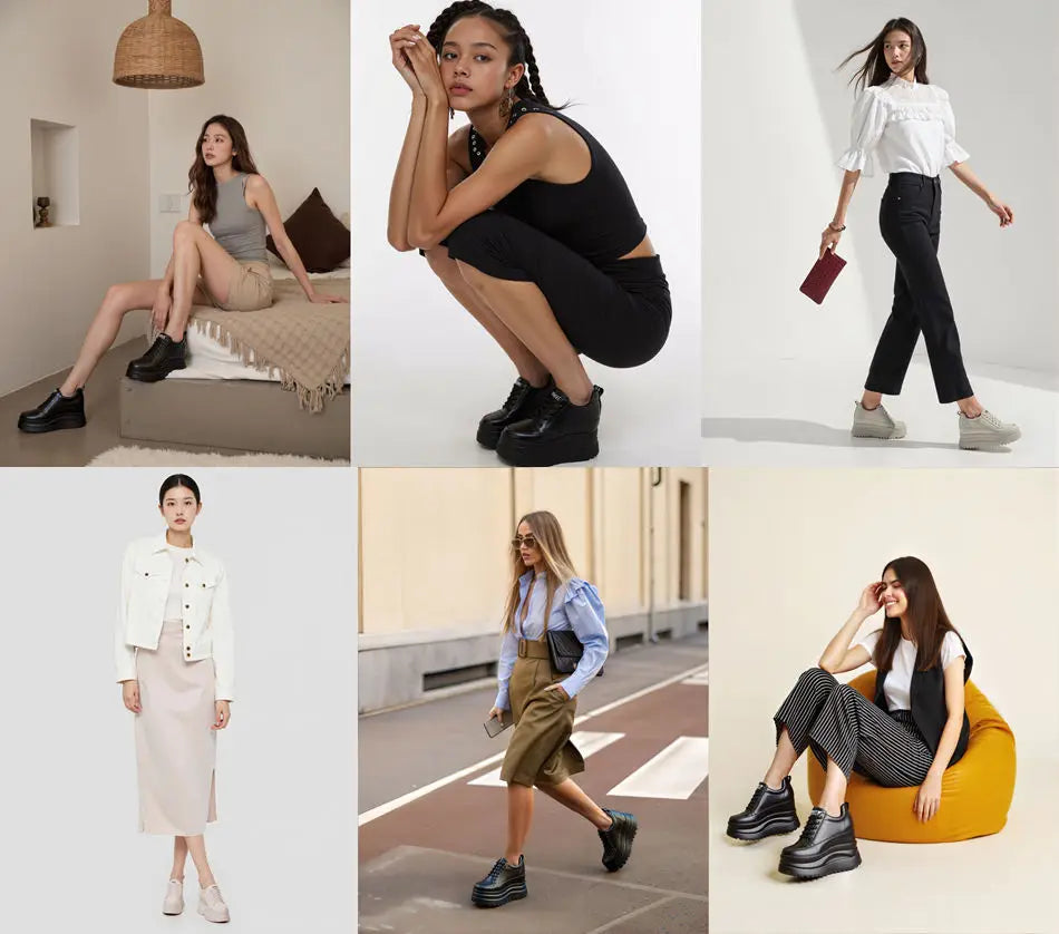 Fujin 13cm 2025 Genuine Leather Platform Wedge Flats Shoes Chunky Sneaker Casual Comfy High Brand Spring Autumn Vulcanize Shoes