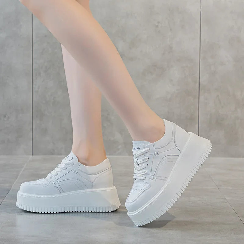 Fujin 8cm Genuine Leather Vulcanize Autumn Flat Women Chunky Sneaker Winter Plush Spring High Brand Summer Platform Wedge Shoes