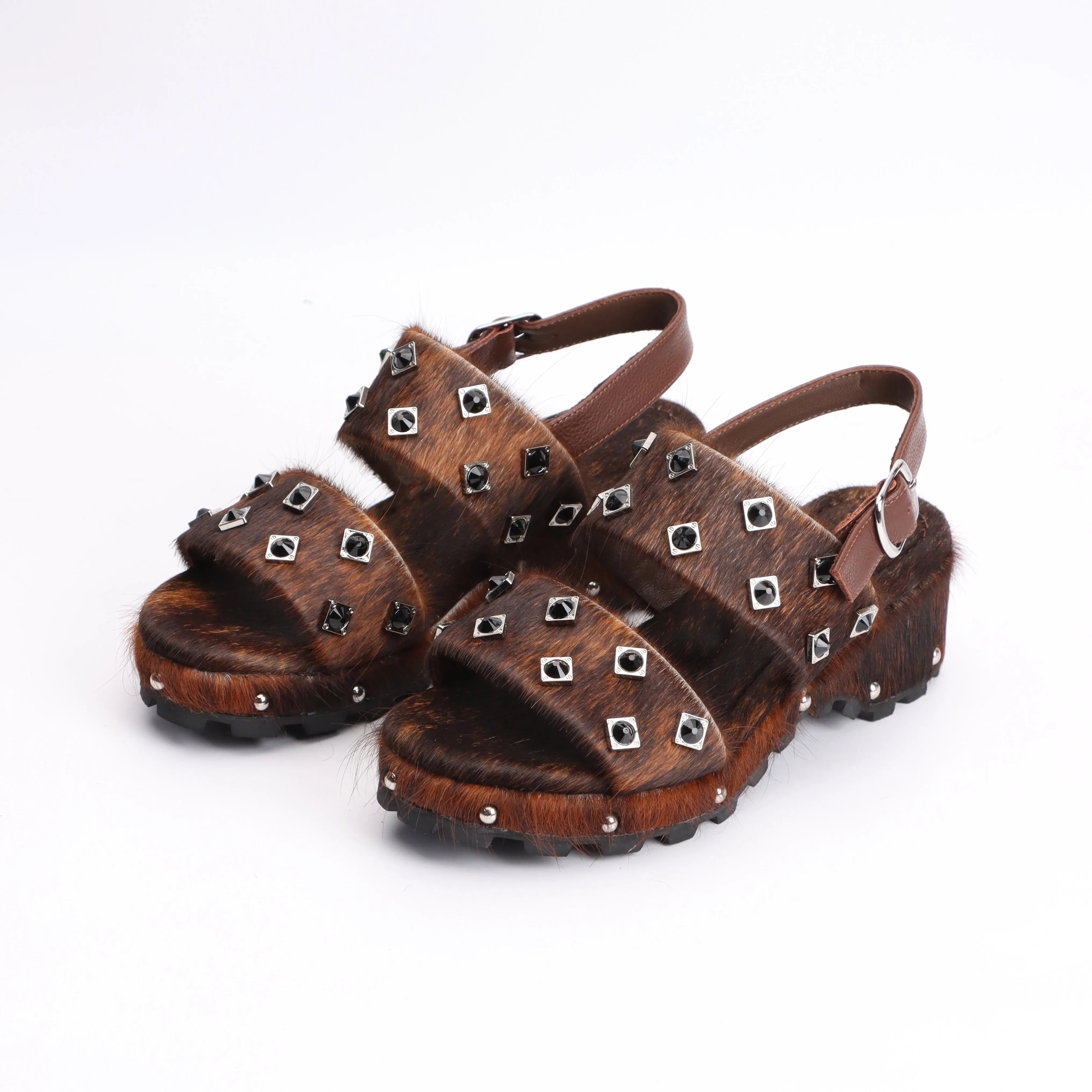 Designer Shoes Luxury Horsehair Rubber Sole Platform Flat Sandals for Woman Sandals Woman Summer Sandalias de Mujer