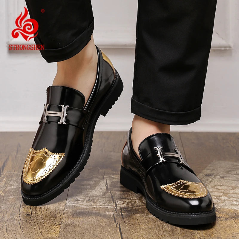 STRONGSHEN Men Formal Leather Shoes Luxury Brand Men's Loafers Dress Moccasins Breathable Slip on Black Driving Shoes Size 38-48