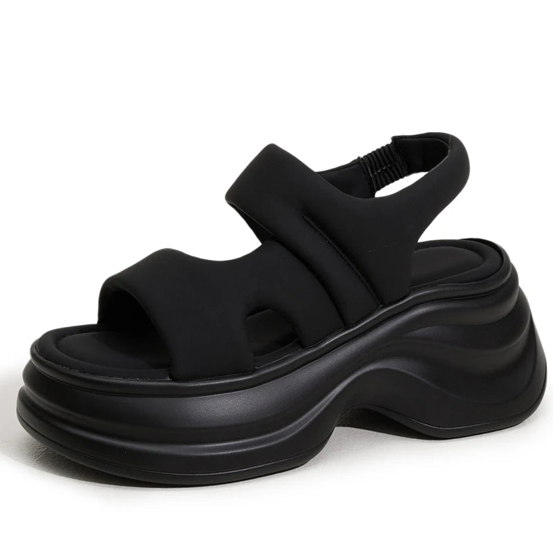 AUTUSPIN 8cm High Heels Sandals 2025 Women Summer Synthetic Leather Platform Chunky Shoes for Ladies Fashion Popular Sandalias