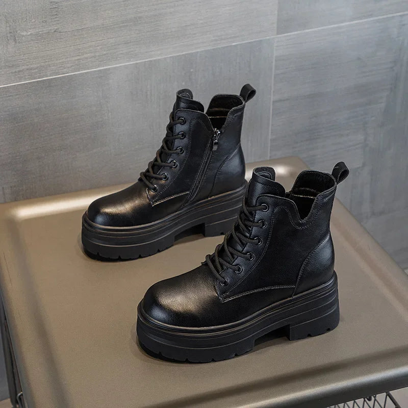 Fujin 8cm Cow Suede Genuine Leather Platform Wedge Flats Women Spring Chelsea Luxury Shoes  Ankle Autumn Booties Chunky Heels