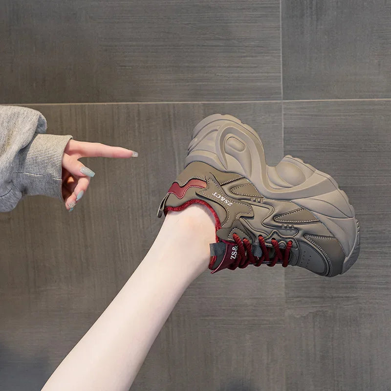 Koznoy 7cm Cow Genuine Leather Autumn Boots Spring Fashion Platform Chimney Ankle Booties Moccasins Women Chunky Sneakers Shoes