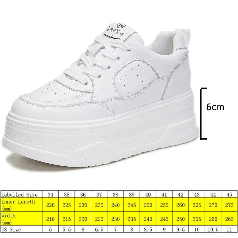 Fujin 6cm Women Shoes Chunky Sneakers Out Genuine Leather Casual White Wedge Shoes Platform Heel Pumps Mujer Bombas Breathable