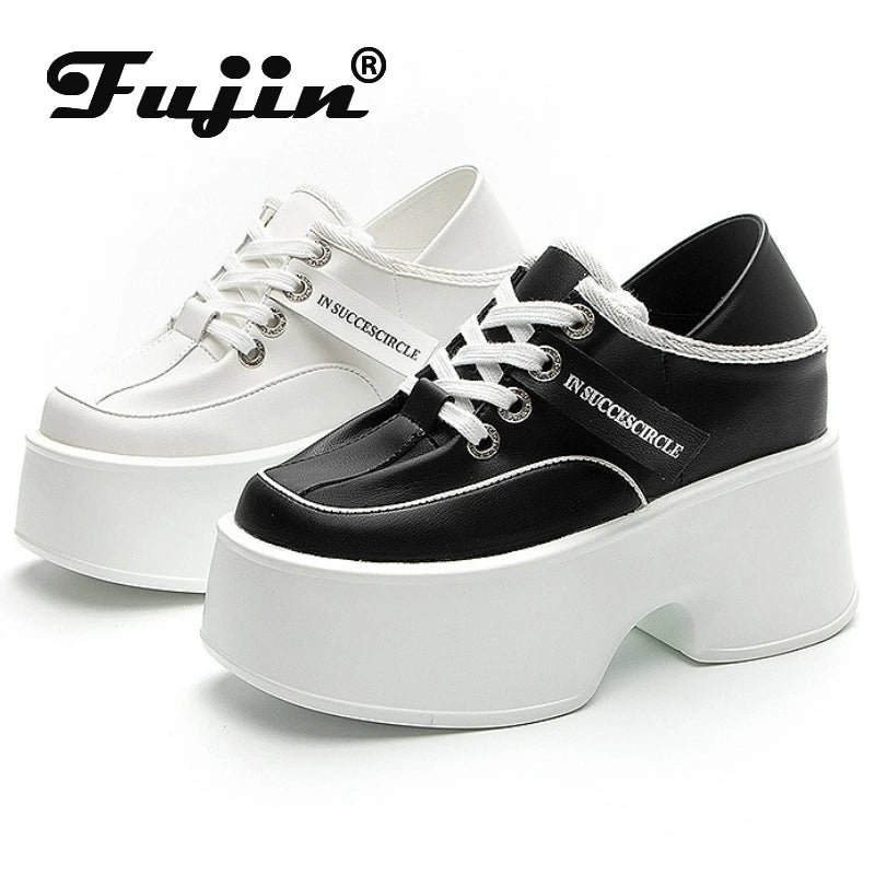 Fujin 11cm Microfiber Leather Spring Autumn Shoes Pumps Platform Wedge Flats Women Casual Shoes Ladies Fashion Skate Boarding
