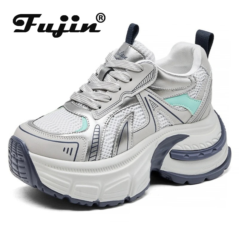 Fujin 9.5cm Women Summer Air Mesh Microfiber Platform Wedge Slides Shoes Sandals Breathable Mules Shoes Women Chunky Sneakers