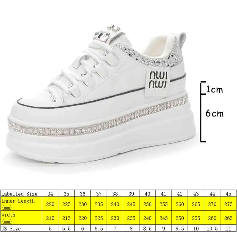 Fujin 7cm Genuine Leather Women Platform Wedge Autumn Spring Hidden Heels Women Vulcanized Bling Chunky Sneakers Casual Shoes