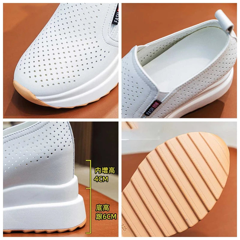 Fujin 10cm Women Summer Breathable Casual Sandals Platform Wedge Fashion Ins White Genuine Leather Chunky Sneaker Hollow Shoes