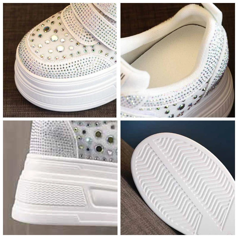 Koznoy 10.5cm Air Mesh Synthetic Leather Chunky Sneaker Women Comfy Summer Bling Platform Wedge Fsahion Ankle Boots Shoes