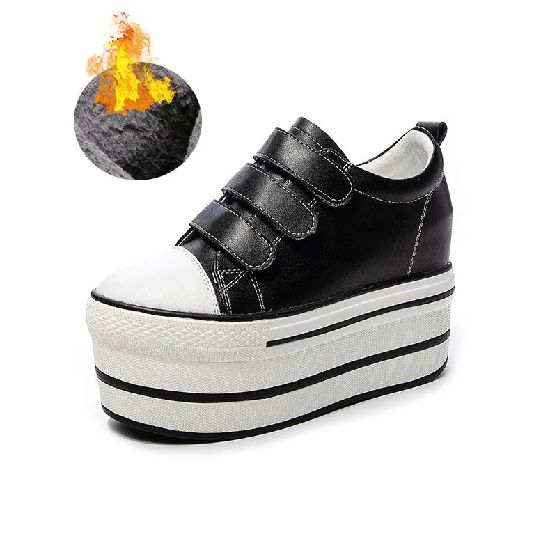 Fujin 12cm Genuine Leather New Women Shoes Platform Heel Platform Sneakers Wedge White Shoes Fashion Women Leather Shoes Casual