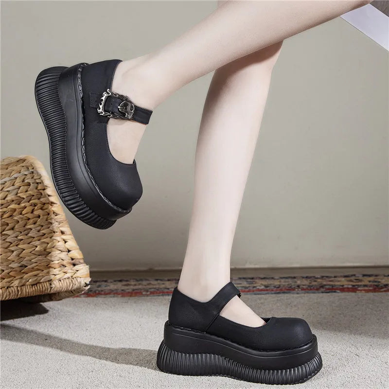Fujin 7.5cm PU Microfiber Leather Mary Jane Autumn Flats Slipper Pumps High Women Platform Wedge Shoes Spring Brand Round Toe