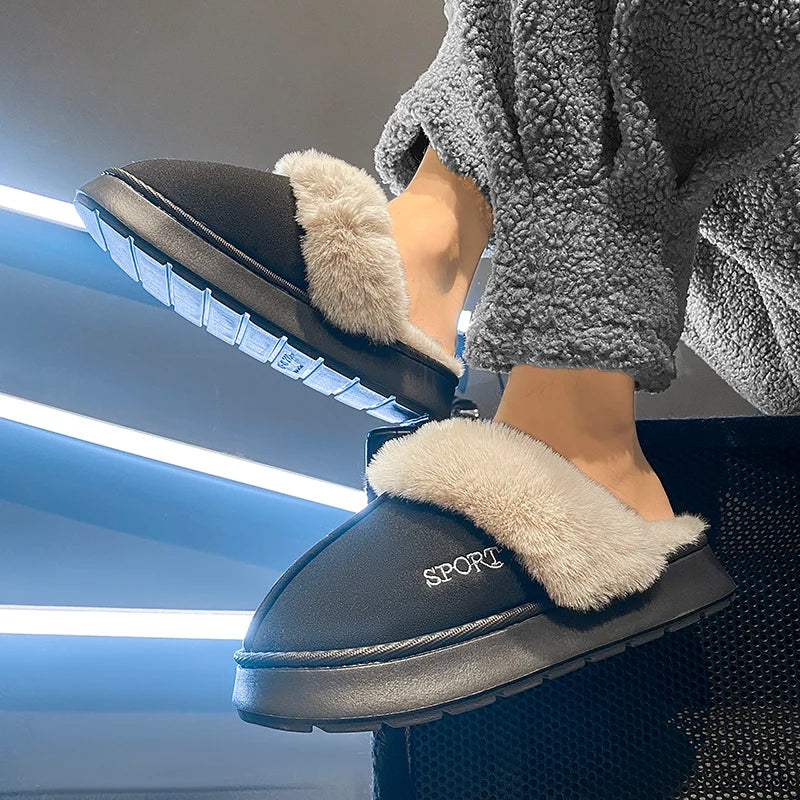 STRONGSHEN Men Fluffy Slippers Thick Sole Winter Warm Shoes For Couples Soft Fur Keep Warm Female Outdoor Fur Fuzzy Flat Shoes