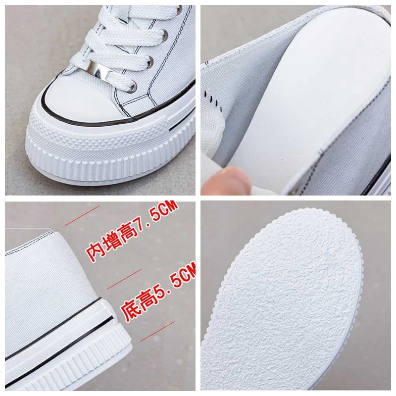 Fujin 13cm 2025 Denim Leather Platform Wedge Flats Shoes Chunky Sneaker Casual Comfy High Brand Slipper Spring Autumn Shoes