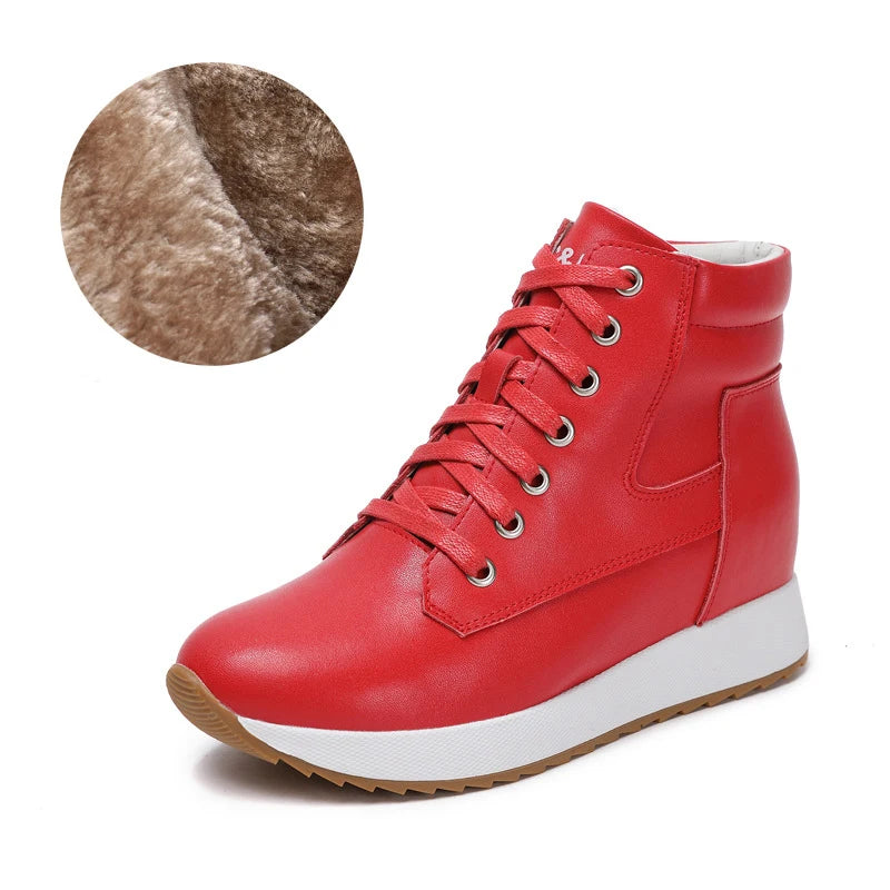 Fujin 7cm Genuine Leather Women Ankle Booties Platform Wedge Hidden Heels Warm Women Autumn Spring Casual Chunky Sneaker Shoes