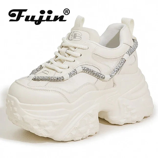Fujin 10cm Microfiber Leather Women Casual Spring Autumn Thick Platform Wedge Women Fashion Sneakers Chunky Shoes Skateboard