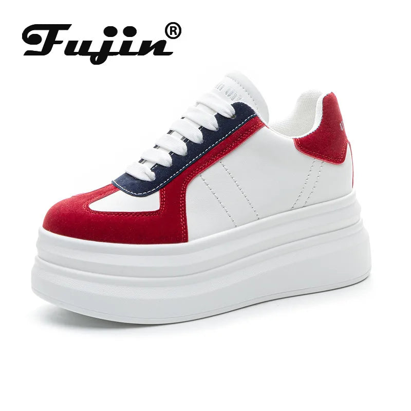 Fujin 8cm Microfiber Leather Vulcanize High Brand Platform wedge Women Chunky Sneaker Flats Comfy Spring Autumn Vulcanize Shoes