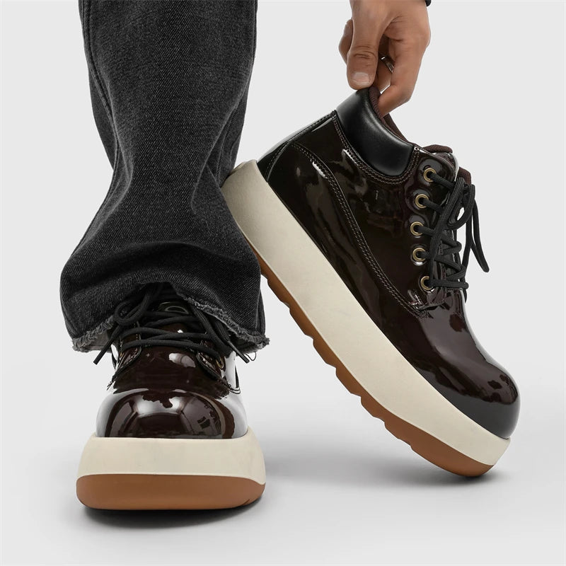 STRONGSHEN Chunky Sneaker Men Fashion Yellow Thick Soled Skate Shoes Luxury Brands Round Toe Platform Boots Lace Up Bread Shoes
