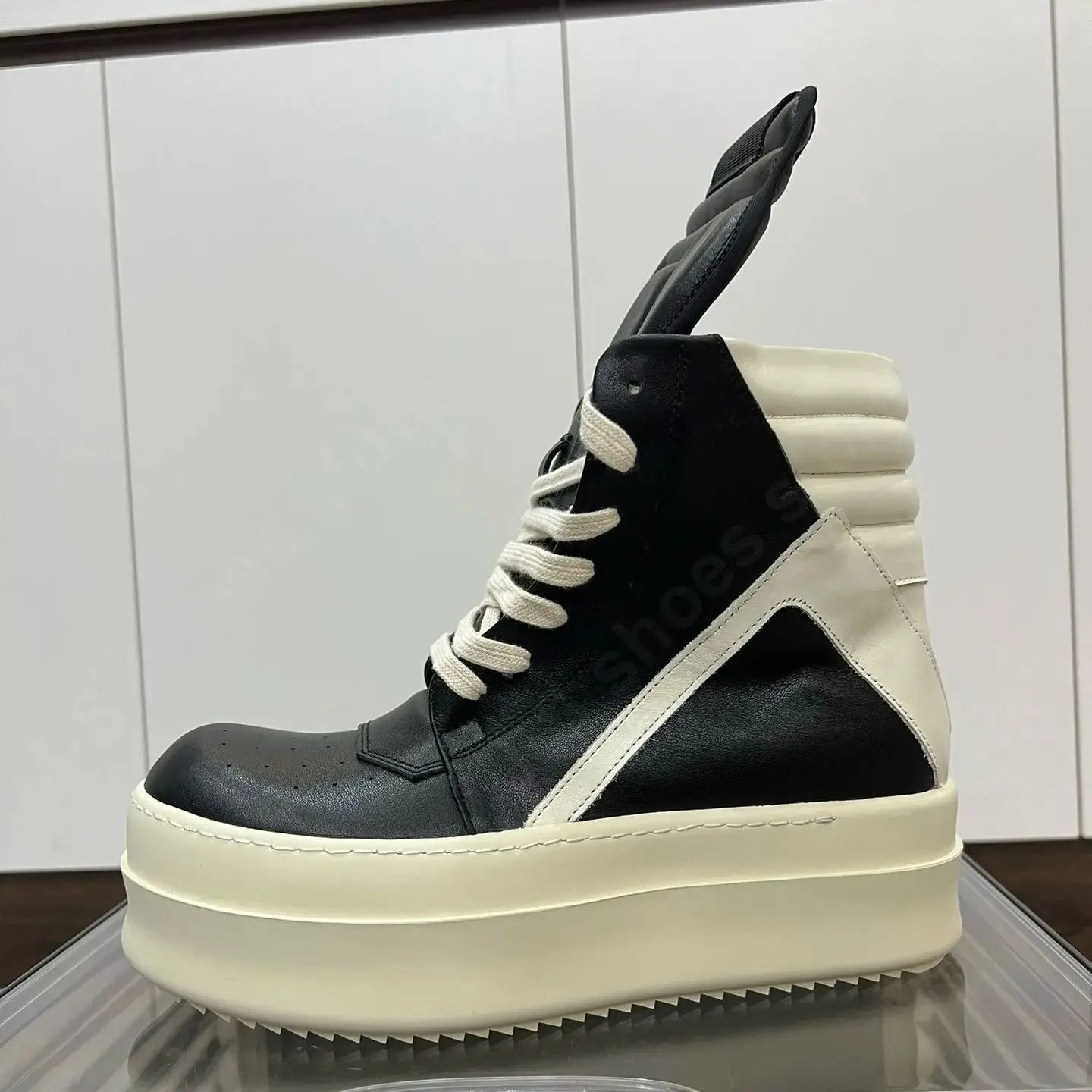 R-o Luxury Designer Men Shoe Women Sneaker Ankle Boot High Top Casual Shoes Black Leather Zipper 6cm Thick Sole Sneakers Boots