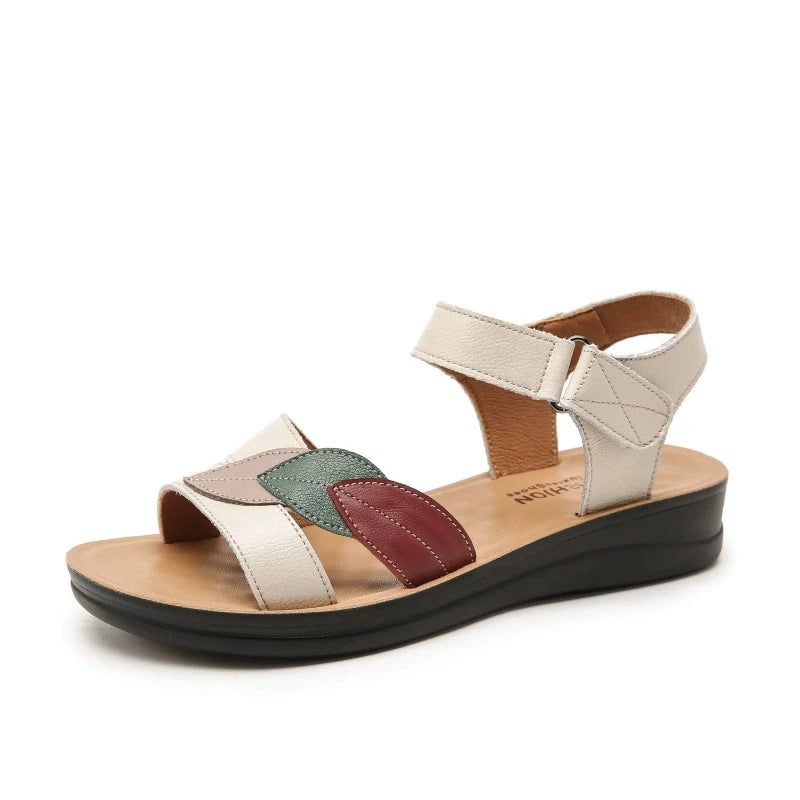 WOIZGIC Women's Mother Ladies Female Genuine Leather Sandals Shoes Platform Summer Cool Beach Soft Waterproof Leaf Non Slip