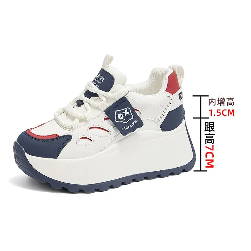 Fujin 8.5cm Synthetic Genuine Leather Spring Combat Autumn Ankle Platform Wedge Flats Chunky Sneakers Shoes Vulcanize Women