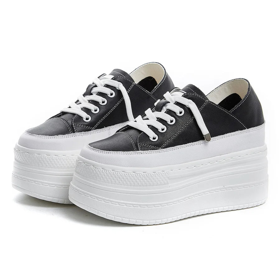 Fujin 9cm Genuine Leather Women Summer Shoes Platform Sneakers Wedge High Heel Women Casual Shoes Fashion Sneakers Slippers