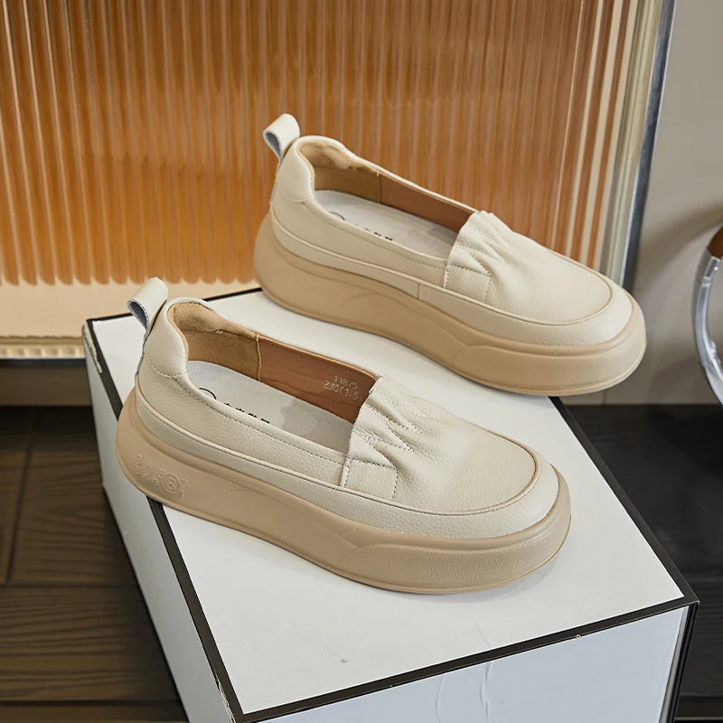 AUTUSPIN Summer Women Loafers Genuine Leather Flats Chunky Ladies Shoes Outdoor Slip-on Pumps Female Leisure Soft Leather Shoes