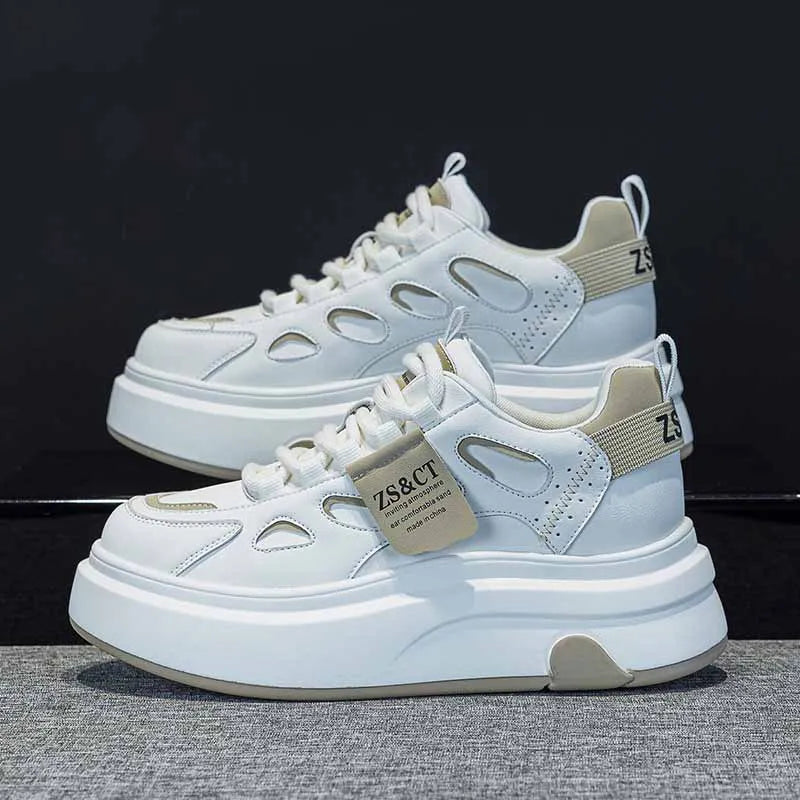 Fujin 6.5cm 2025 Cow Genuine Leather Spring Autumn Chunky Sneakers Breathable Casual Platform Wedge Flats Women Vulcanize Shoes