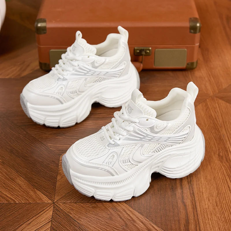 AUTUSPIN 7cm High Thick Bottom Shoes for Women Spring Summer Outdoor Sneakers Tide Trendy Breathable Mesh Shoe 2025 Fashion