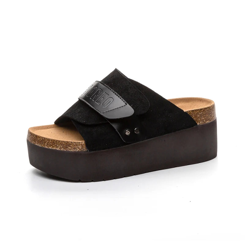 AUTUSPIN Summer Nubuck Leather Ladies Shoes Fashion Thick Soled Women Slippers Outdoor High Platform Chunky Slides Shoes Woman