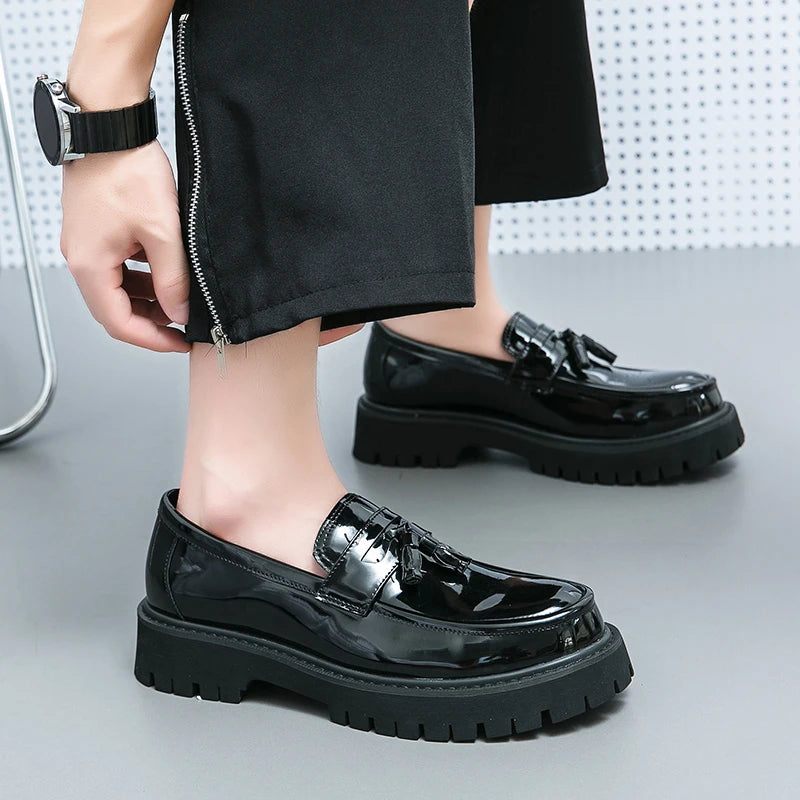 STRONGSHEN Fashion Men Tassel Loafers Leather Shoes Business Formal Shoes Designer Oxford Shoes Mens Platform Party Wedding Shoe